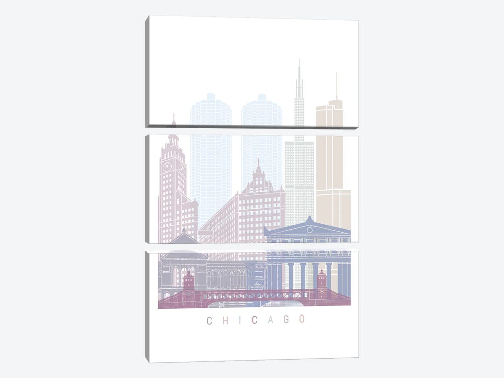 Chicago Skyline Poster Pastel by Paul Rommer 3-piece Canvas Art Print