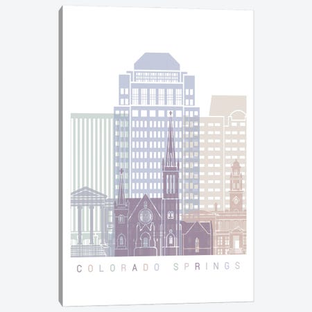 Colorado Springs Skyline Poster Pastel Canvas Print #PUR4257} by Paul Rommer Canvas Wall Art