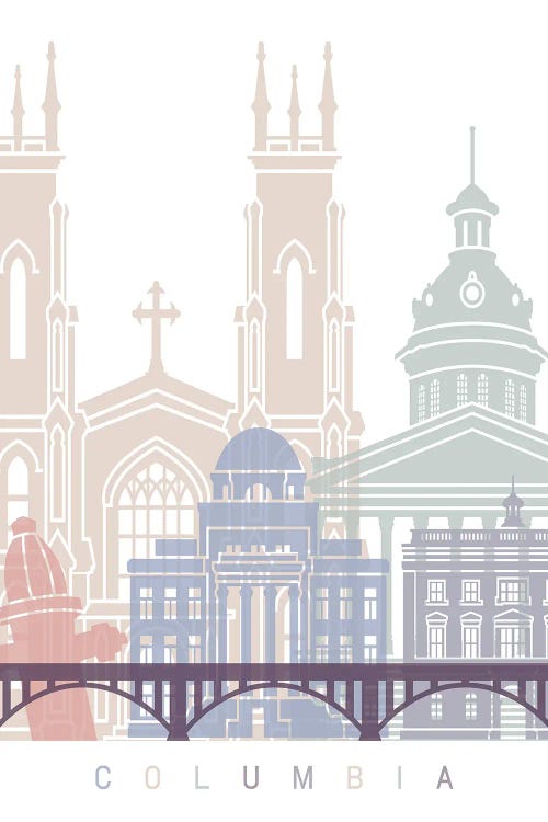 Columbia SC Skyline Poster Pastel