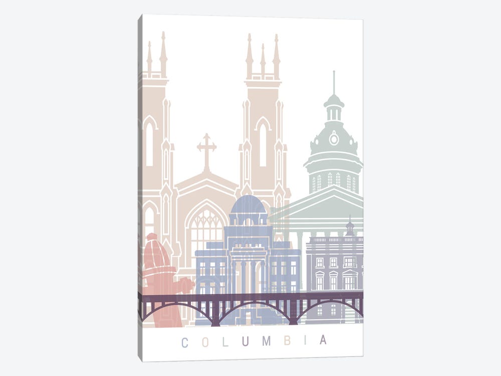 Columbia SC Skyline Poster Pastel by Paul Rommer 1-piece Canvas Art Print