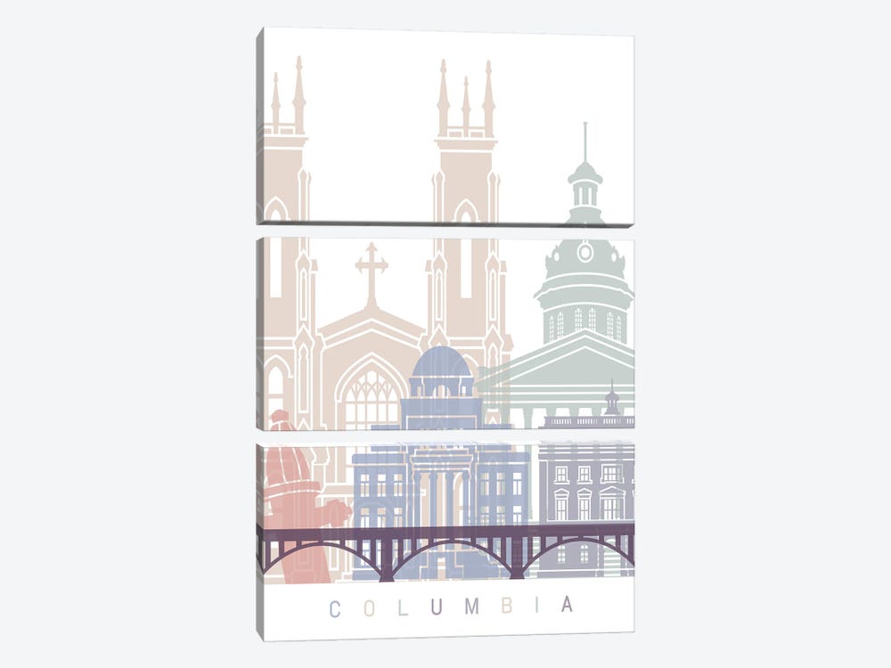 Columbia SC Skyline Poster Pastel by Paul Rommer 3-piece Art Print