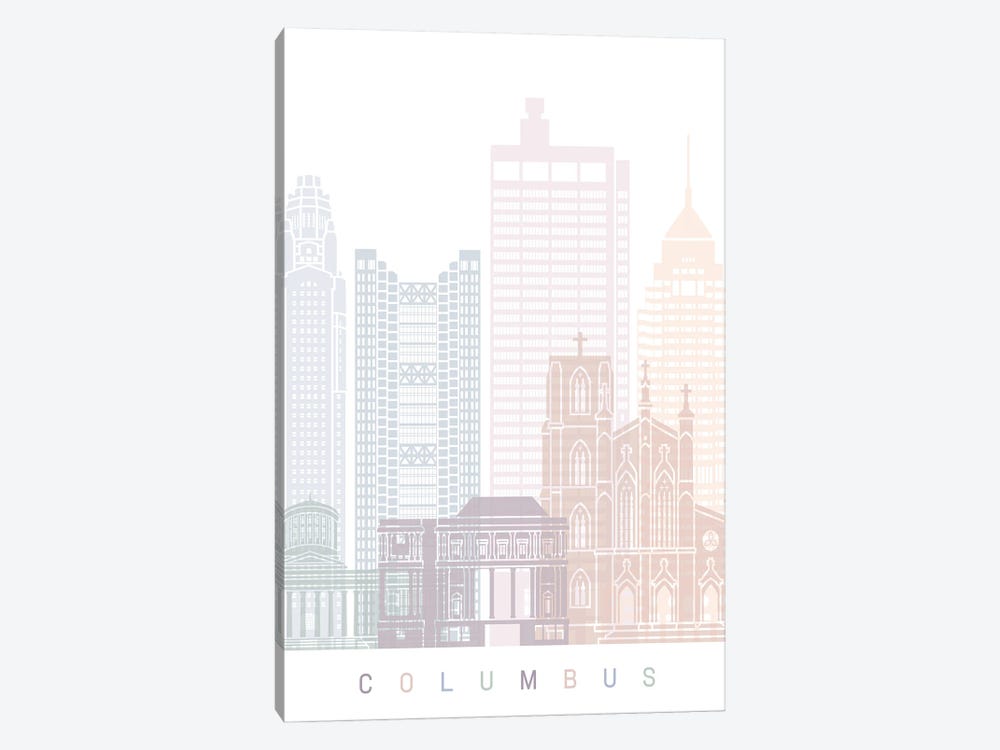 Columbus OH Skyline Poster Pastel by Paul Rommer 1-piece Canvas Art Print