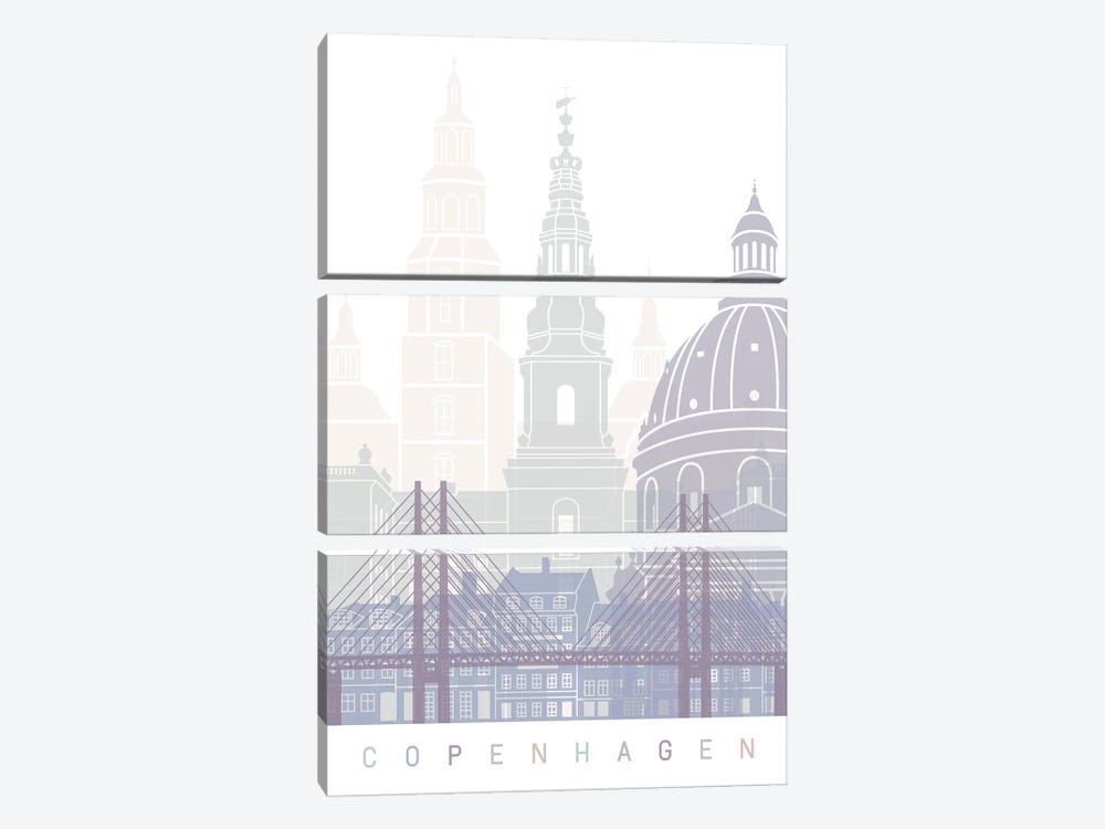 Copenhagen Skyline Poster Pastel by Paul Rommer 3-piece Art Print