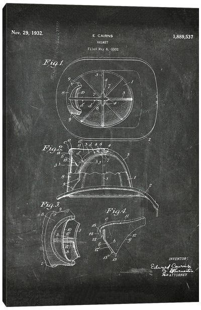 Industrial Patent Helmet IV Canvas Art Print - Engineering & Machinery Blueprints