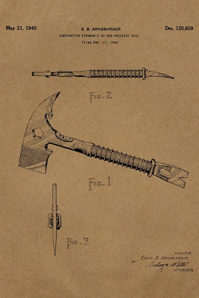 Industrial Patent Fire Ax V by Paul Rommer metal wall art