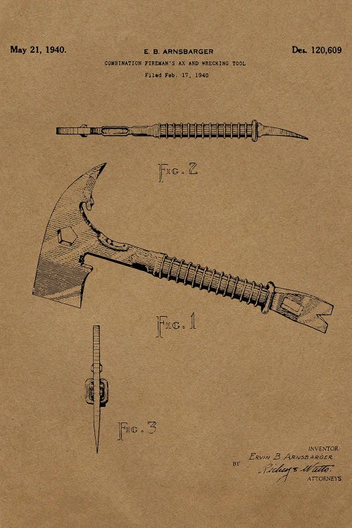 Industrial Patent Fire Ax V by Paul Rommer wall art