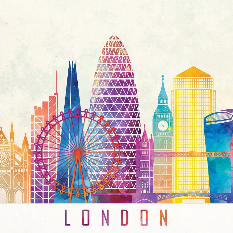 London Landmarks Watercolor Poster by Paul Rommer wall art