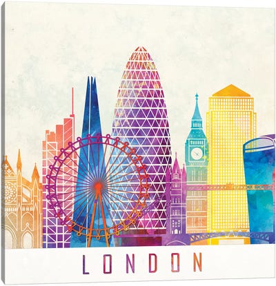 London Landmarks Watercolor Poster Canvas Art Print - London Skylines