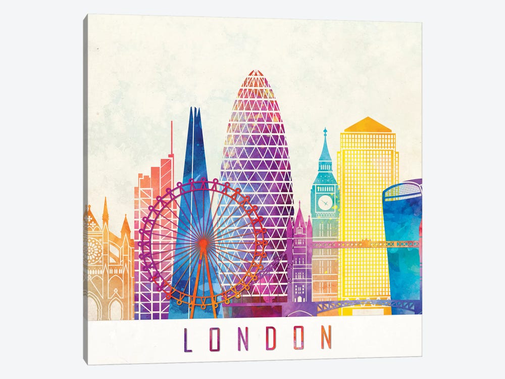 London Landmarks Watercolor Poster by Paul Rommer 1-piece Art Print