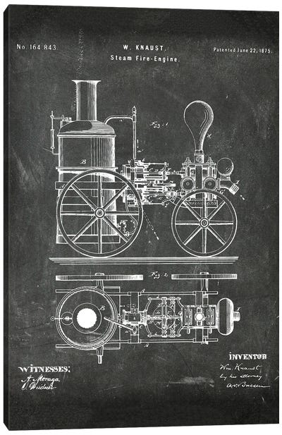 Steam Fire Engine Patent I Canvas Art Print - Automobile Blueprints