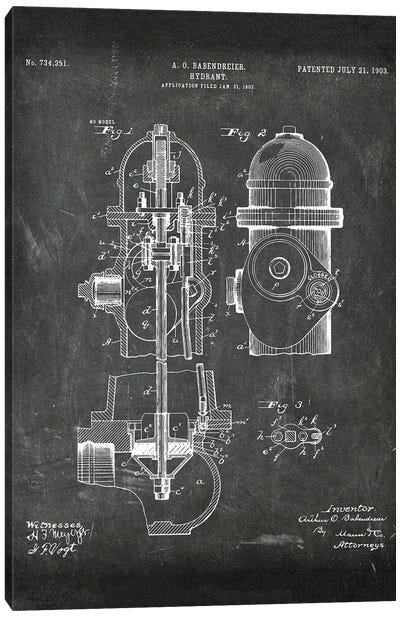 Hydrant Patent I Canvas Art Print - Engineering & Machinery Blueprints