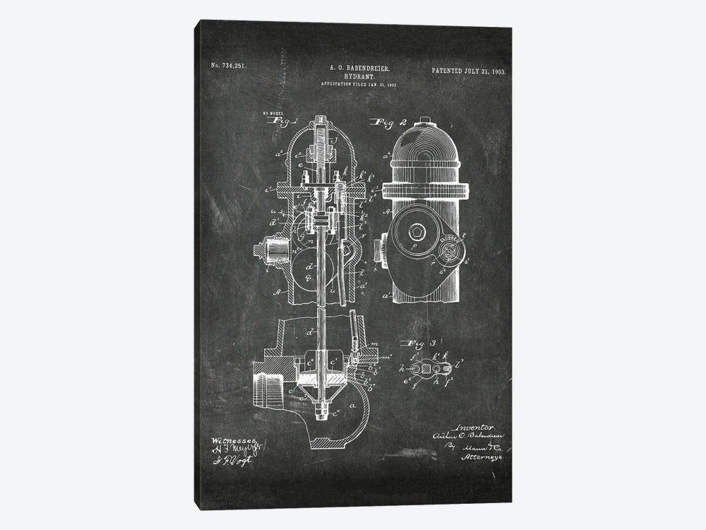 Hydrant Patent I by Paul Rommer 1-piece Canvas Art Print