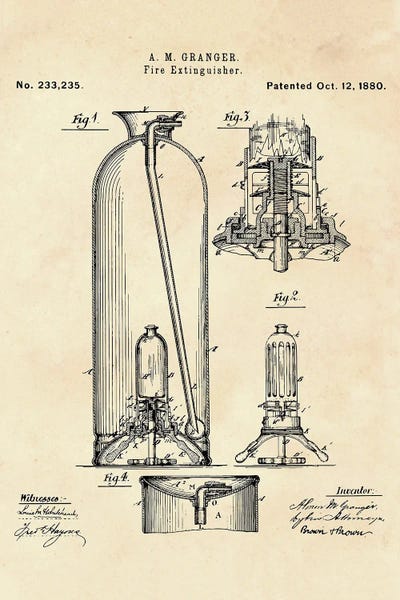 Fire Extinguisher Patent II by Paul Rommer metal wall art