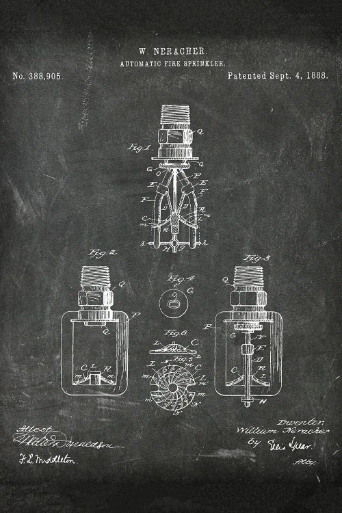 Automatic Fire Sprinkler Patent I by Paul Rommer wall art