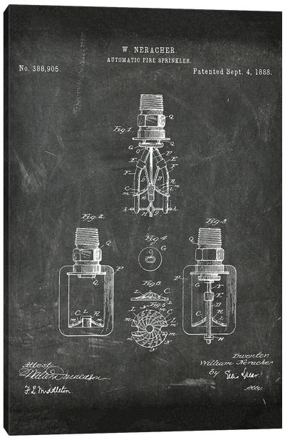 Automatic Fire Sprinkler Patent I Canvas Art Print - Engineering & Machinery Blueprints