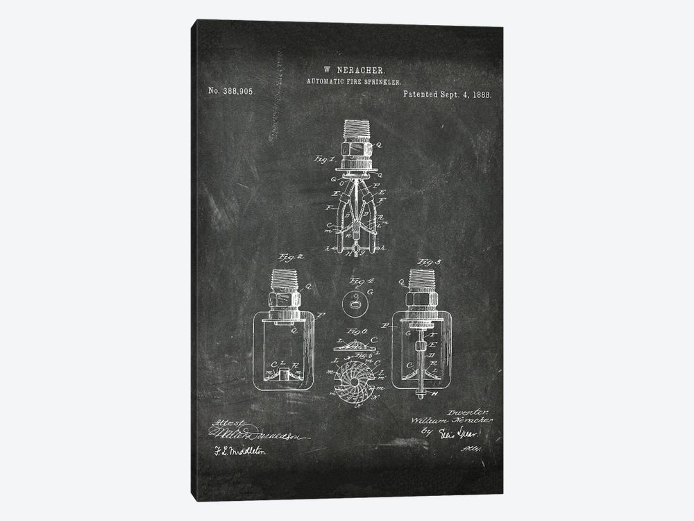 Automatic Fire Sprinkler Patent I by Paul Rommer 1-piece Canvas Art Print