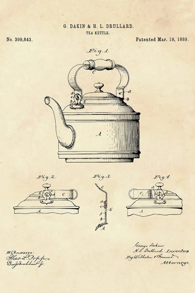 Tea Kettle Patent II by Paul Rommer framed canvas print