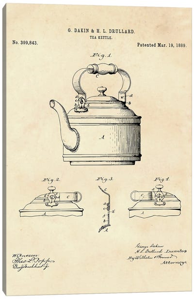 Tea Kettle Patent II Canvas Art Print - Kitchen Equipment & Utensil Art