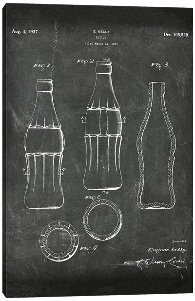 Cola Bottle Patent I Canvas Art Print - Food & Drink Blueprints