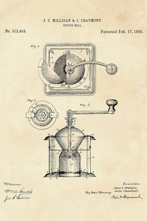 Coffee Mill Patent II by Paul Rommer wall art