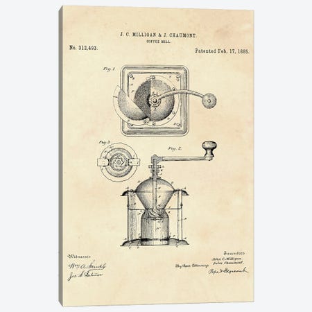 Coffee Mill Patent II Canvas Print #PUR4318} by Paul Rommer Canvas Art