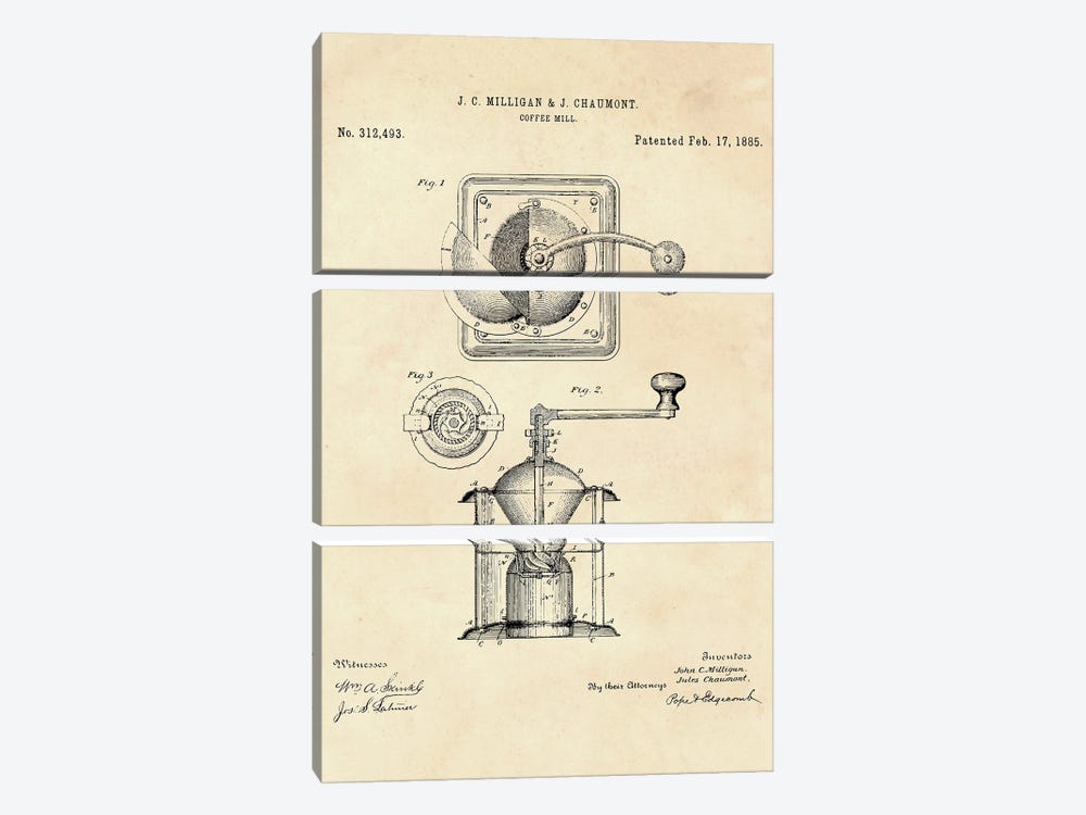 Coffee Mill Patent II by Paul Rommer 3-piece Art Print