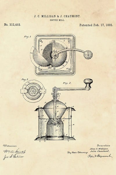 Food & Drink Blueprints: Coffee Mill Patent II by Paul Rommer
