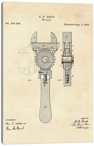 Wrench Patent II Canvas Art Print - Engineering & Machinery Blueprints