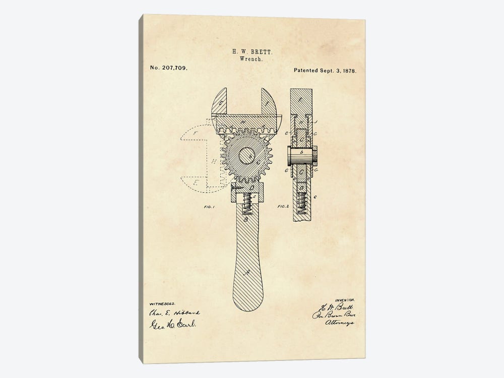 Wrench Patent II by Paul Rommer 1-piece Canvas Artwork