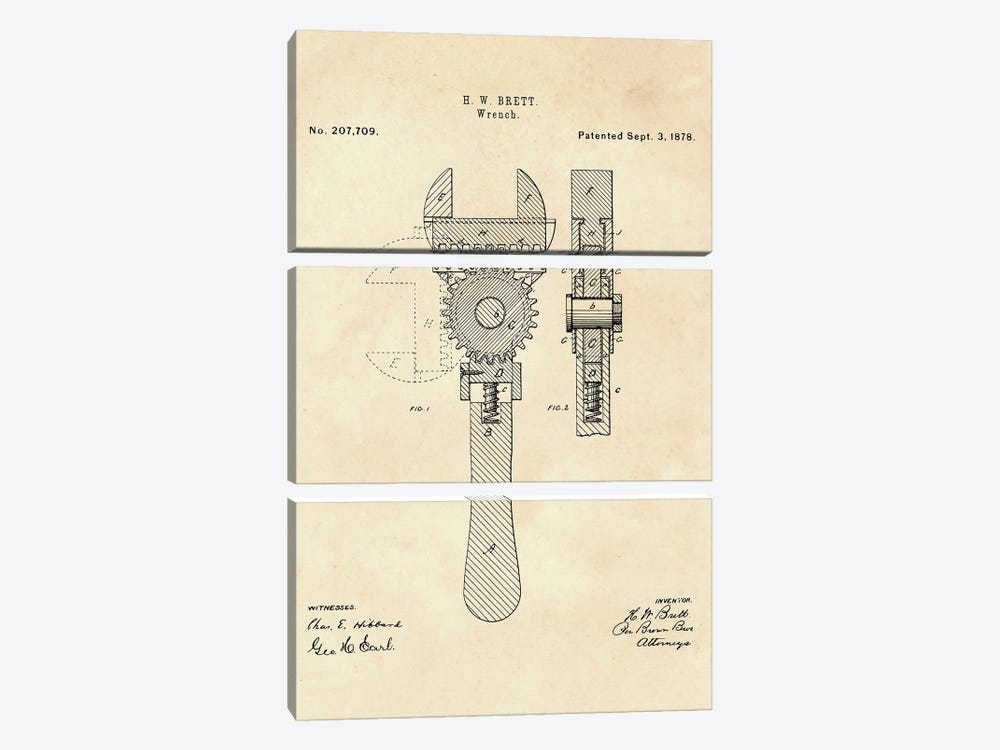 Wrench Patent II by Paul Rommer 3-piece Canvas Artwork