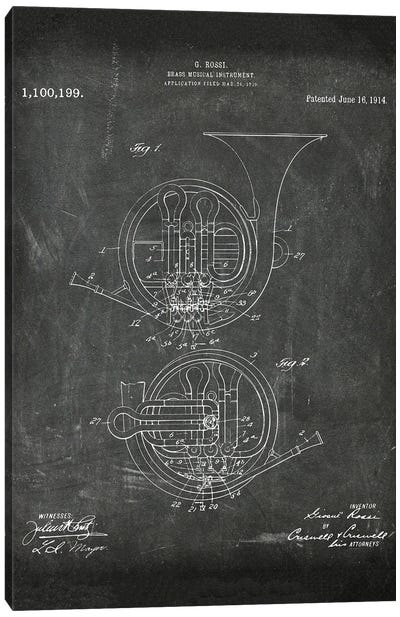 Brass Musical Instrument Patent I Canvas Art Print - Music Blueprints