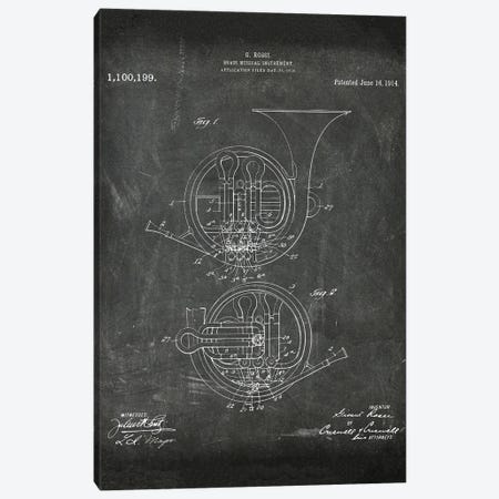 Brass Musical Instrument Patent I Canvas Print #PUR4339} by Paul Rommer Canvas Wall Art