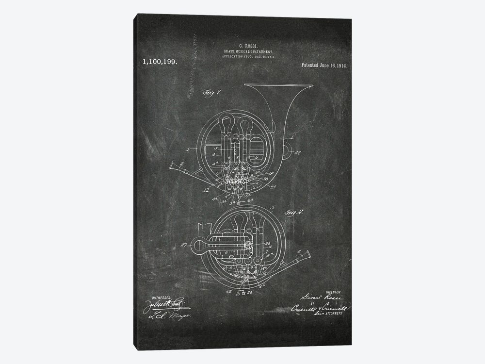 Brass Musical Instrument Patent I by Paul Rommer 1-piece Canvas Artwork