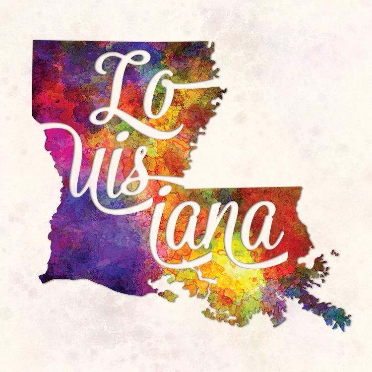 Louisiana US State In Watercolor Text Cut Out