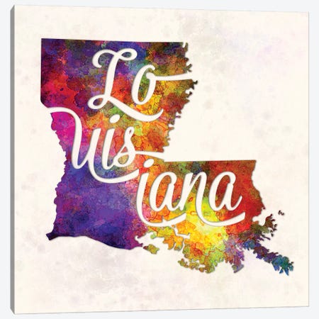 Louisiana US State In Watercolor Text Cut Out Canvas Print #PUR433} by Paul Rommer Canvas Print