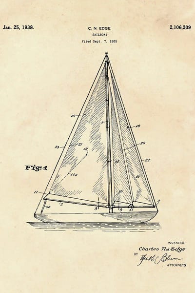 Sailboat Patent II by Paul Rommer framed canvas print