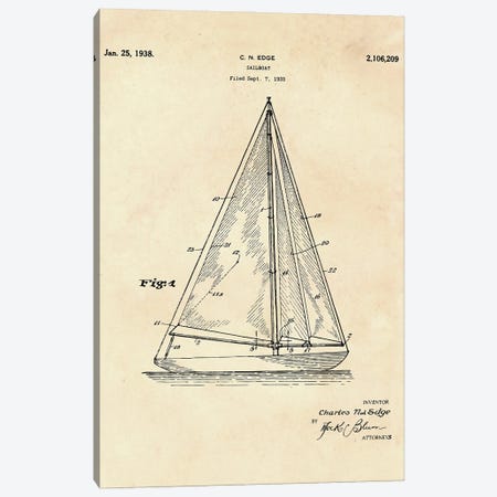 Sailboat Patent II Canvas Print #PUR4342} by Paul Rommer Art Print