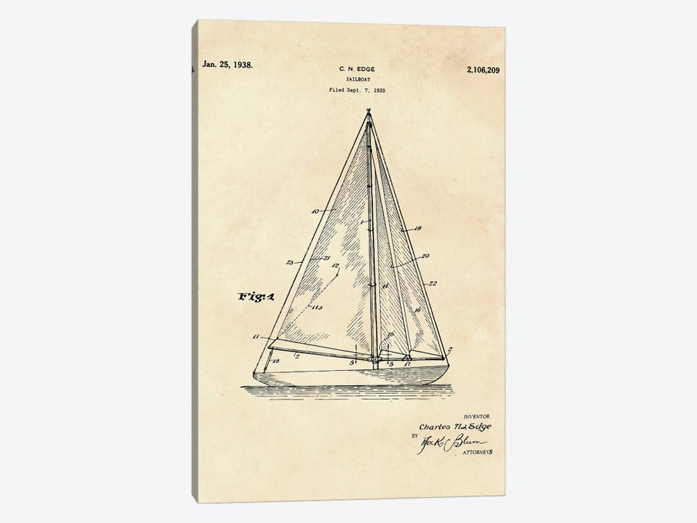 Sailboat Patent II by Paul Rommer 1-piece Canvas Artwork