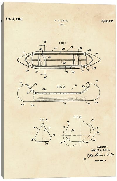 Canoe Patent II Canvas Art Print - Nautical Blueprints