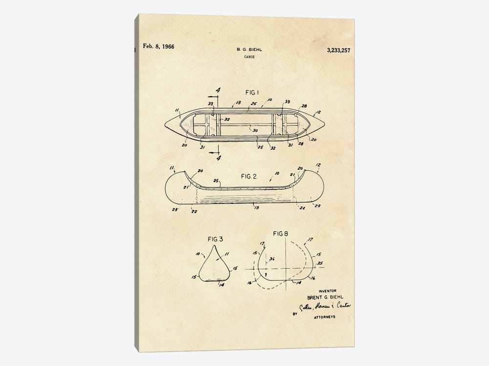Canoe Patent II by Paul Rommer 1-piece Canvas Wall Art