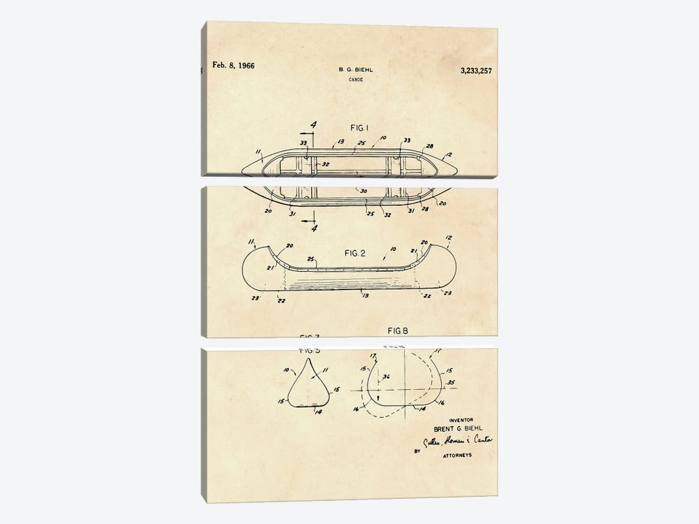 Canoe Patent II by Paul Rommer 3-piece Canvas Wall Art