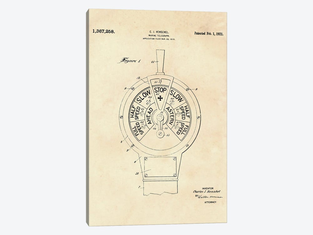 Marine Telegraph Patent II by Paul Rommer 1-piece Canvas Wall Art