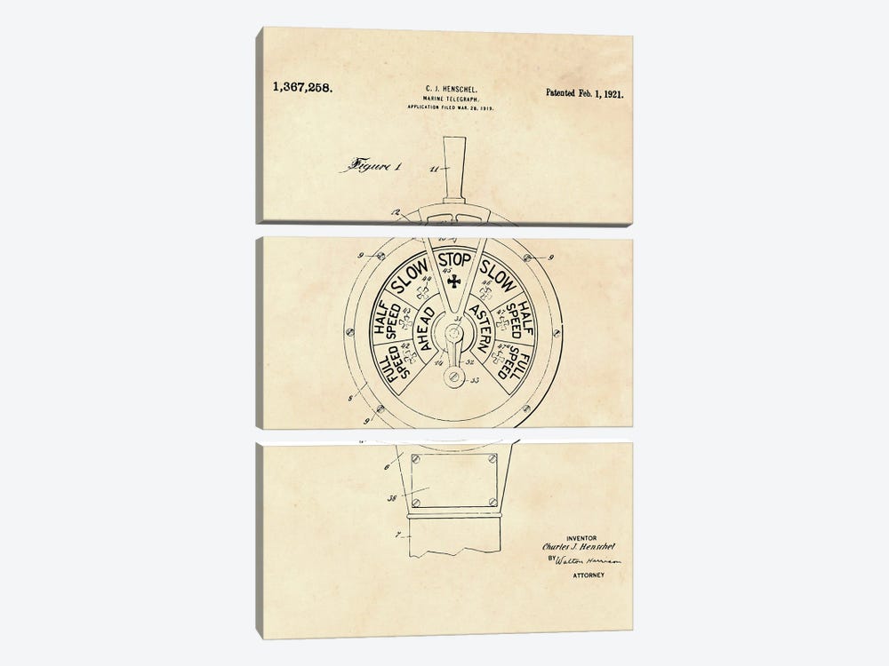Marine Telegraph Patent II by Paul Rommer 3-piece Canvas Wall Art