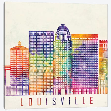 Louisville Landmarks Watercolor Poster Canvas Print #PUR434} by Paul Rommer Canvas Artwork