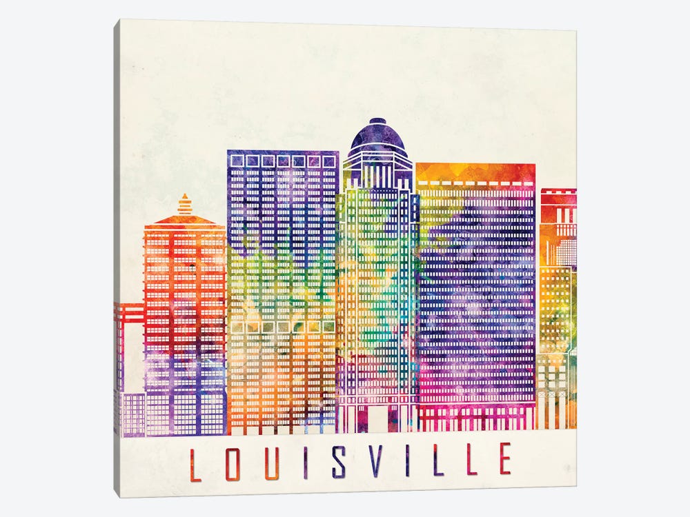 Louisville Landmarks Watercolor Poster by Paul Rommer 1-piece Canvas Print
