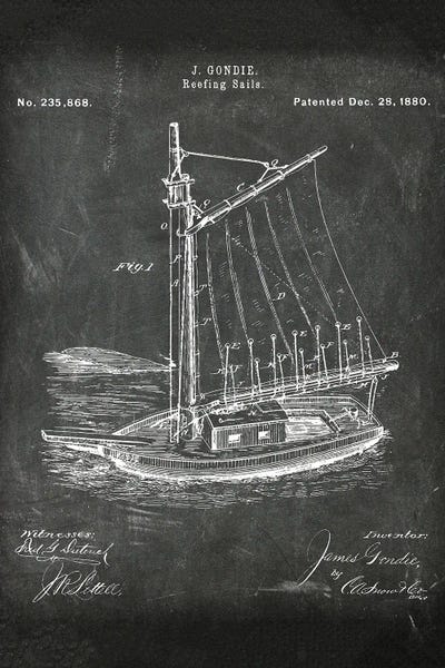 Reefing Sails Patent I by Paul Rommer framed canvas print