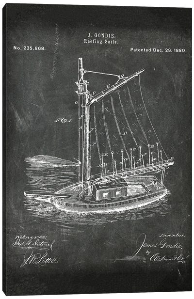 Reefing Sails Patent I Canvas Art Print - Nautical Blueprints