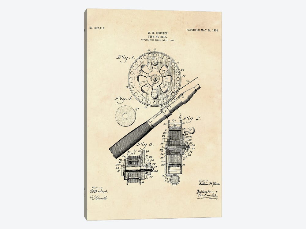 Fishing Reel Patent  II by Paul Rommer 1-piece Canvas Art Print