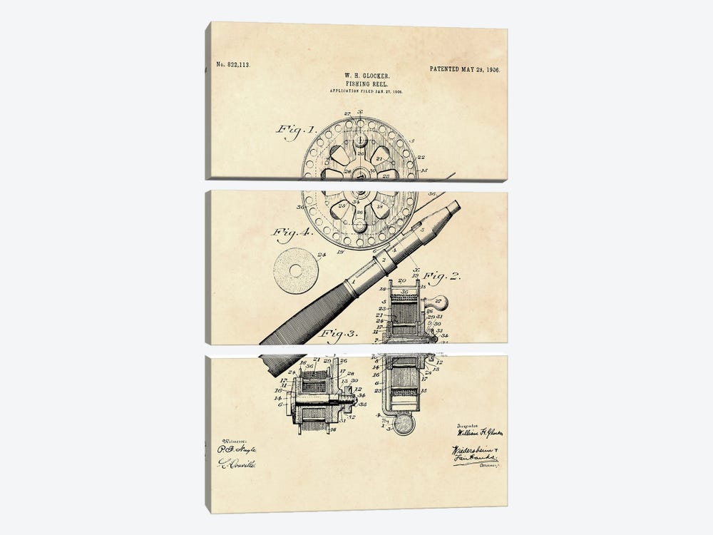 Fishing Reel Patent  II 3-piece Canvas Print