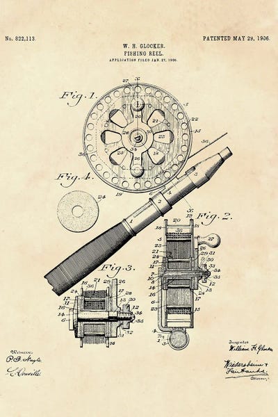 Sports Blueprints: Fishing Reel Patent  II by Paul Rommer